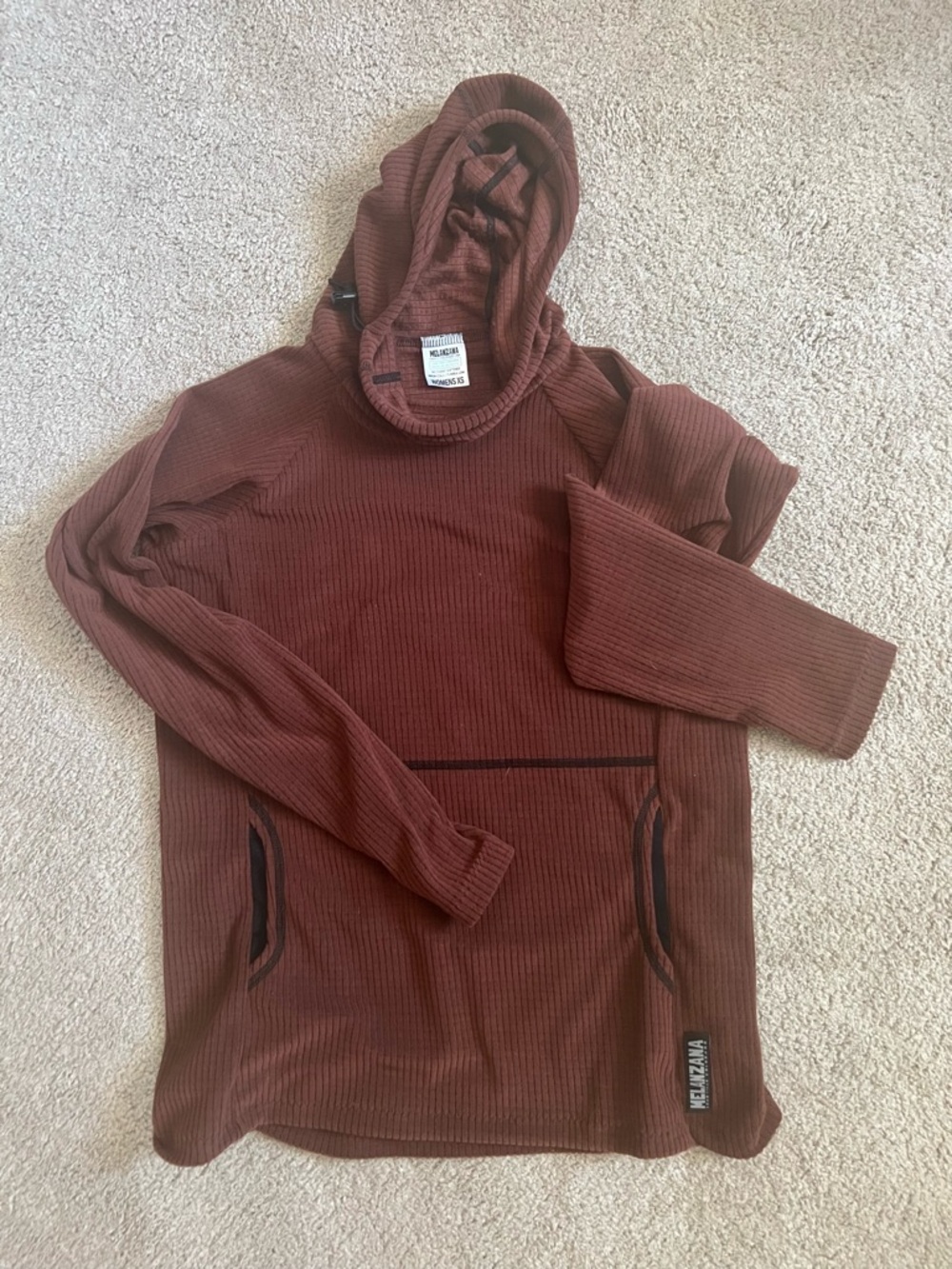 NEW Melanzana Women’s Micro Grid Hoodie V2 in Bark Brown, XS - Picture 2 of 4